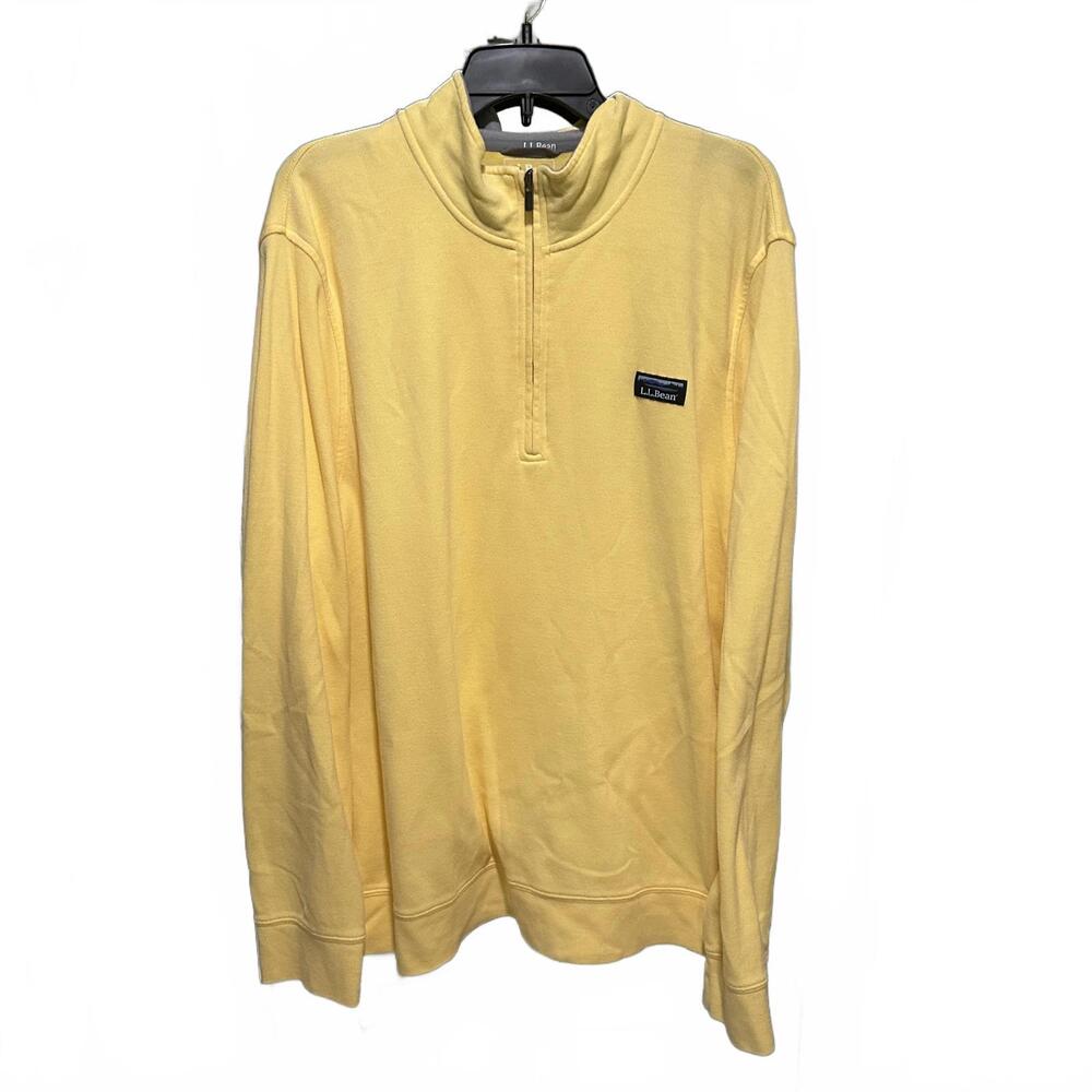 L.L. Bean Yellow Pullover Mens Quarter Zip Sweater Traditional Fit Casual - XL